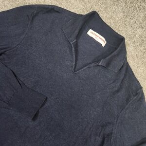 Orlebar Brown Mallory Sweater Mens L Navy Luxury Knit Johnny Collar Polo Classic
